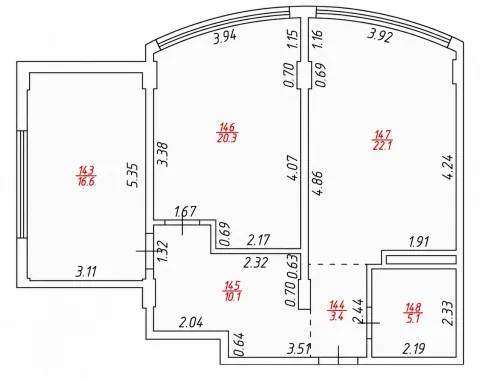 Евротрёхкомнатная - 77,6 м²
