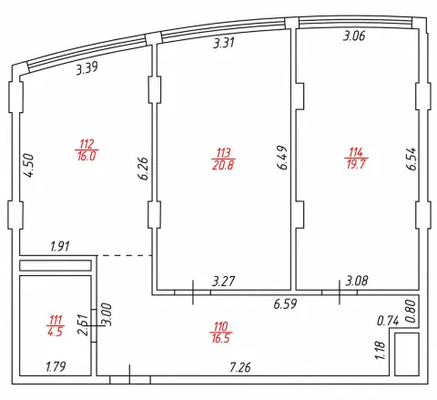 Евротрёхкомнатная - 77,5 м²